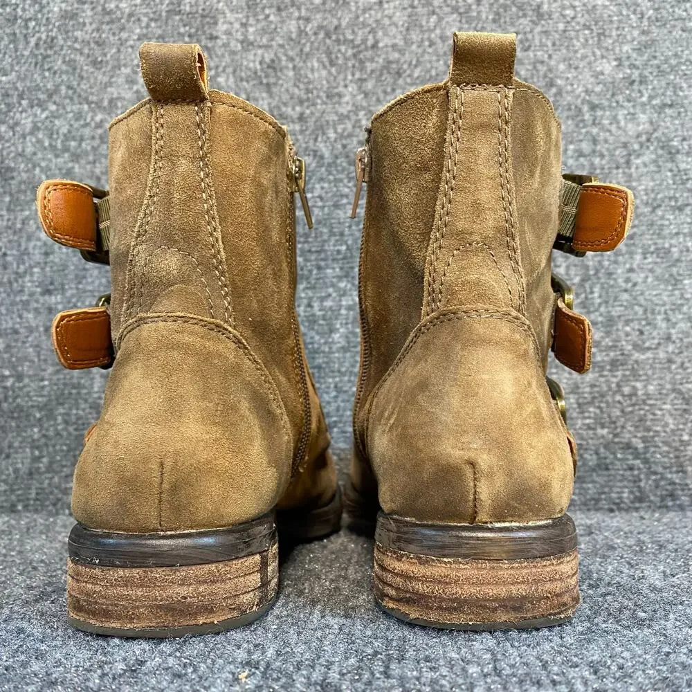 Lucky Brand Womens 8.5 Brown Suede Leather Buckle Detail Ankle Booties Boots - Picture 4 of 7